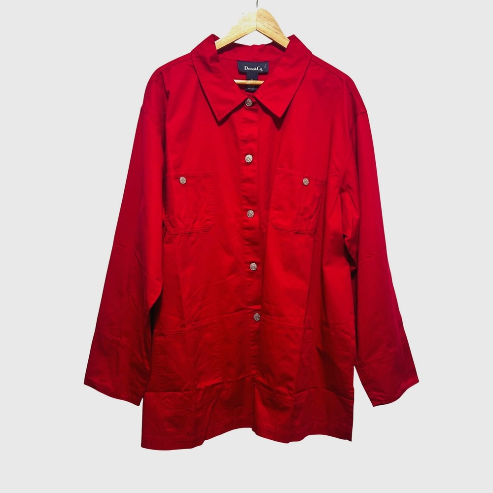 Denim & Co. QVC Women Utility Chore Jacket 3X Red Cotton Twill Barn Shacket 90s